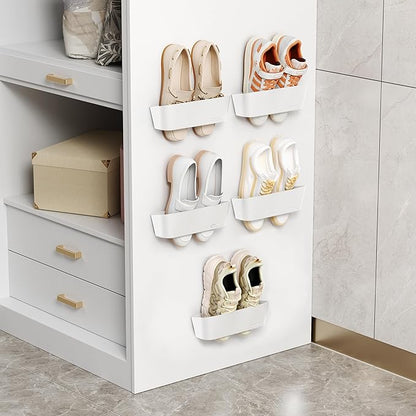 5-PCS Wall Mounted Shoe Rack with Sticky Strips, Space Saving Hanging Shoe Rack, No-Drill Hanging Shoe Shelves, Ideal for RV, Door, Wall, Closet - White