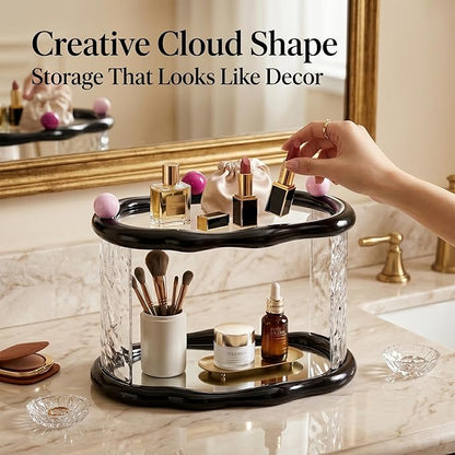 Skincare Makeup Organizer for Vanity and Bathroom Countertop-2 Tier Makeup Jewelry Storage,Transparent Clear Cloud Cosmetics Organizer, Ideal for Cosmetic Perfume Skincare for Countertop,Desk,Bathroom,Dresser-Black
