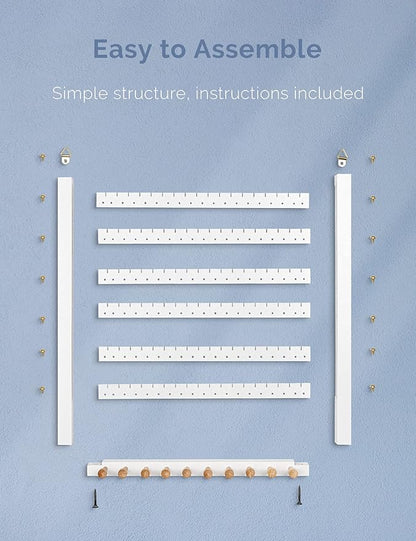 Mymazn Easy Assemble Solid Beech Wood Earring Hanging Necklace Holder Hanger Wall Mount Jewelry Organizer Rings Scruncies Organization