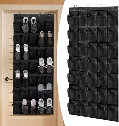 35 Pocket Black Over the Door Shoe Organizer, Reusable Breathable Large Mesh Bag Men's & Women's Sneaker Organizer, for Hanging Shoe