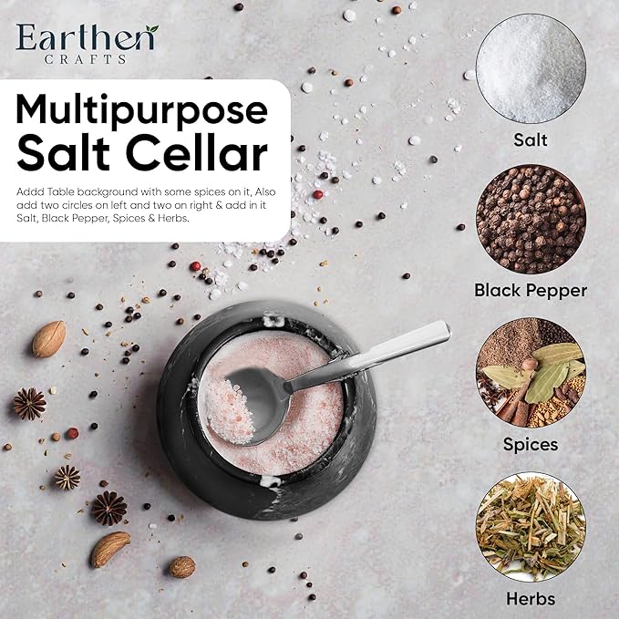 Marble Salt Cellar with Lid & Spoon Black 3" Inches Stone Salt Holder for Countertop, Salt and Spice Jar Salt Box Seasoning Containers, Kitchen Decor, 3 OZ Capacity