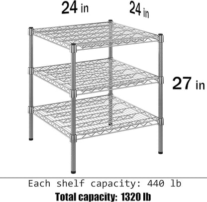 24" Deep x 24" Wide x 27" Height Wire Shelving Kit | 3-Tier | NSF Commercial Storage Rack Unit