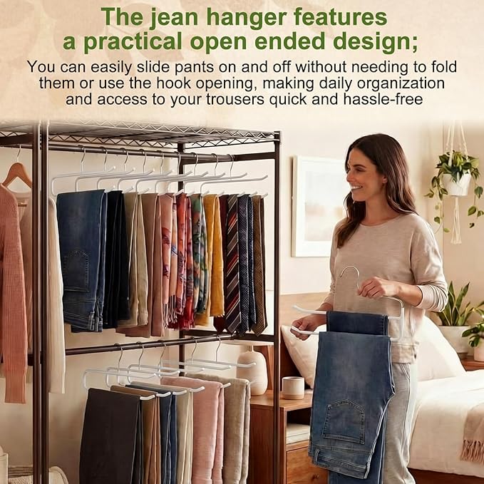 Unittype 10 Pcs Pants Hangers Double Rod Saving Space Jean Hangers Non-Slip Open-Ended Chrome Steel Clothing Rack for Apartment Closet Storage Organizer Leggings Trousers Scarves Slacks (White)