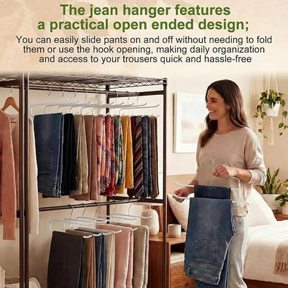 Unittype 10 Pcs Pants Hangers Double Rod Saving Space Jean Hangers Non-Slip Open-Ended Chrome Steel Clothing Rack for Apartment Closet Storage Organizer Leggings Trousers Scarves Slacks (White)