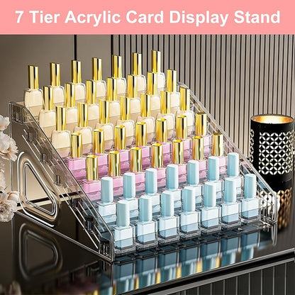 2 Pack Nail Polish Organizer Holder Rack 7 Layers Clear Acrylic Display Rack for Nail Polish Holder Stand Cosmetics Sunglasses Display Essential Oil Storage Organizer
