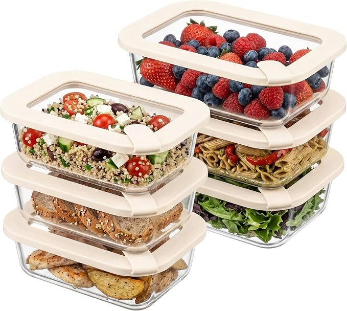 Urban Green Glass Food Storage Containers with Glass Lids, Microwave Safe Food Container Set, Aitight Meal Prep Container Set, LeakProof, 100% Plastic Free, 6 Pack