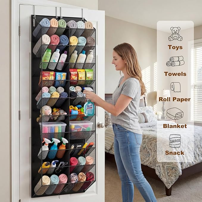 UVIAHOMI 20-30 Pairs Over the Door Shoe Organizer, Breathable Pocket Hanging Shoe Storage for Closet, 10-Tier Door Shoes Rack, Handing Shoes Holder Fit All the Family's Sneakers, Boots, Heels, Black