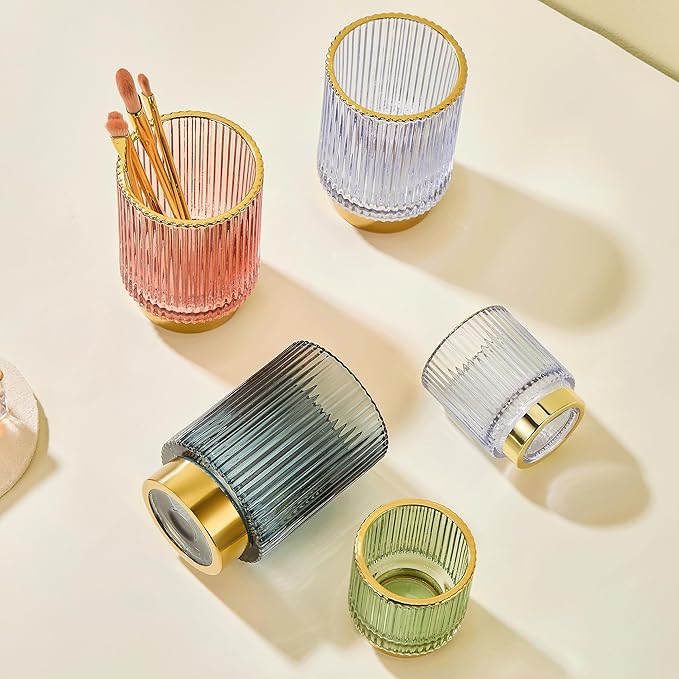 Makeup Brush Holder Organizer,Toothbrush Holders,Desk Pen Pencil Holder,Multifunctional Vintage Glass Brush Cup(A3-22-US)