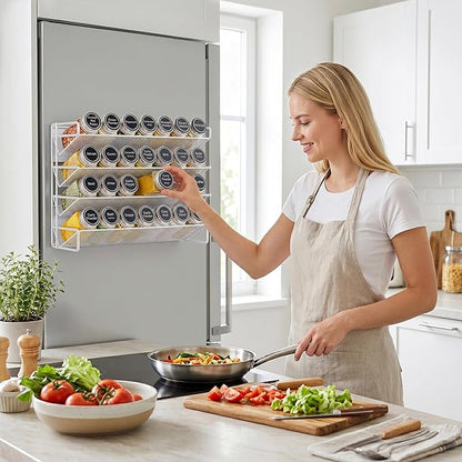 UVIAHOMI Magnetic Spice Rack Organizer for Refrigerator with 28 Spice Jars, 386 Spice Labels, 4 Hook, Chalk Marker and Funnel Set, Magnetic Shelf for Seasoning Organizer, 13.2'' W x 9.8 H, White