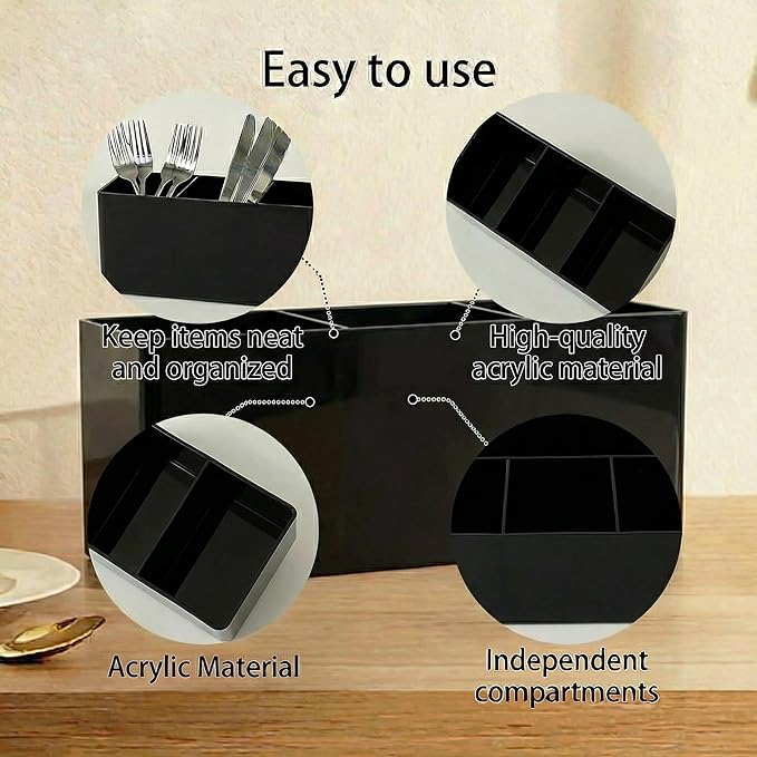 Daxolanz 3 Section Acrylic Cutlery Organizer for Countertop, Modern Flatware Storage Caddy for Spoons Forks Knives, Space Saving Utensil Holder for Kitchen, Cabinet or Dining Room (Medium)