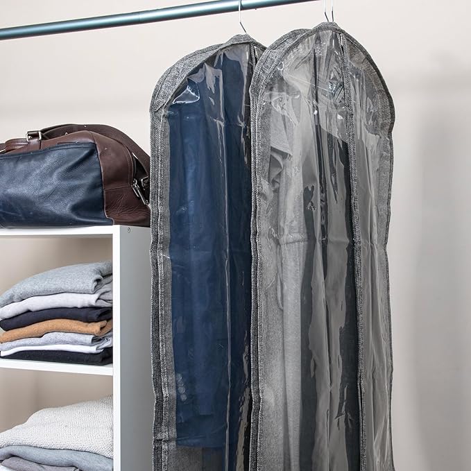 Household Essentials Hanging Zippered Garment Storage Bag with Clear Vision Front, Set of 2, Graphite Gray