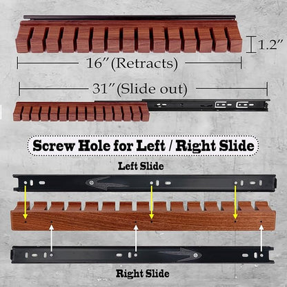 14 Belts Walnut Wood Belt Holder with Slide, Left or Right Slide Flexible Install Belt-Rack, Belt Hanger for Closet, Space Saving Belts Storage Organizer, Gift for Men