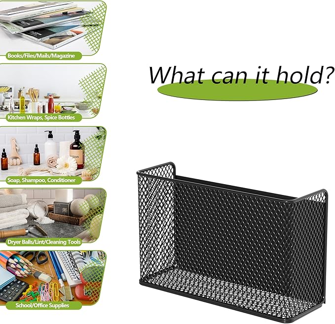 Buyyyit Magnetic Basket Fridge Lint Bin Dryer Ball Holder Laundry Room Organization Home Storage for Class Office School (Mesh，(1-Pack) Black/L)