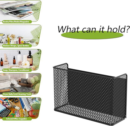 Buyyyit Magnetic Basket Fridge Lint Bin Dryer Ball Holder Laundry Room Organization Home Storage for Class Office School (Mesh，(1-Pack) Black/L)
