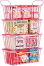SUNALLY Freezer Organizer Bins, 4 Pack Stackable Chest Freezer Organizer for 5-7 Cu.FT Deep Freezer Sort Frozen Meats and Food, Freezer Storage Baskets with Handles Easy Reach from Bottom, Pink