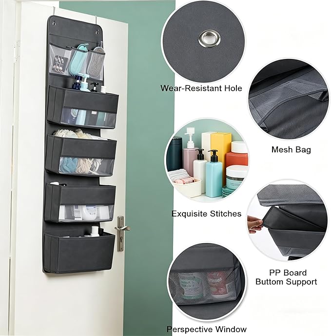 Jay-Chi Over Door Hanging Organizer Storage - 7 Large Pockets Closet Bathroom Baby Nursery Organizer Perspective Window Wall Mount Rack for Clothes Toys Sundries(Grey)