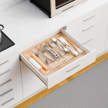 Yieach Large Clear Expandable Silverware Drawer Organizer for Kitchen,BPA FREE Adjustable Utensil Drawer Organizer and Silverware Tray,Plastic Flatware Organizers,Cutlery,Knife,Fork and Spoon Holder
