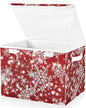 senya Christmas Baskets Collapsible Storage Bins with Lids, Christmas Background with Snowflakes Red Storage Boxes Clothes Baskets for Organizing