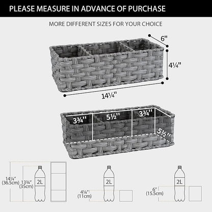 GRANNY SAYS Toilet Tray Tank Topper, Wicker Baskets for Storage, Set of 2 Waterproof Bathroom Basket for Organizing, Gray Bathroom Organization Baskets, 14¼" x 6" x 4¼"