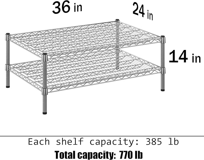 24" Deep x 36" Wide x 14" Height Wire Shelving Kit | 2-Tier | NSF Commercial Storage Rack Unit