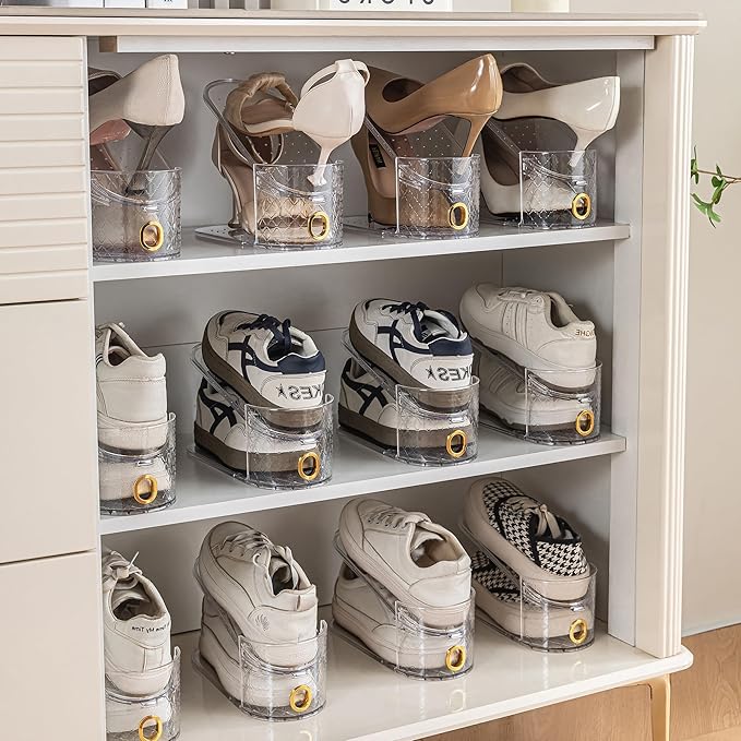 Shoe Slot Organizer 10 Pack - Shoe Slots，Can Save 50% of Shoe Stackers Space，Adjustable Shoe Stacking Device, Double-Layer Design for Shoe Slots Organizer for Closet. (Pattern, 10 Pack)