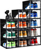 Stebopum 12 Pack Stackable Shoe Storage Organizer with Magnetic Door, Shoe Boxes Clear Black Plastic for Closet, Shoe Rack for Sneaker Boot Container, Shoe Cabinet Fit up to US Size 12