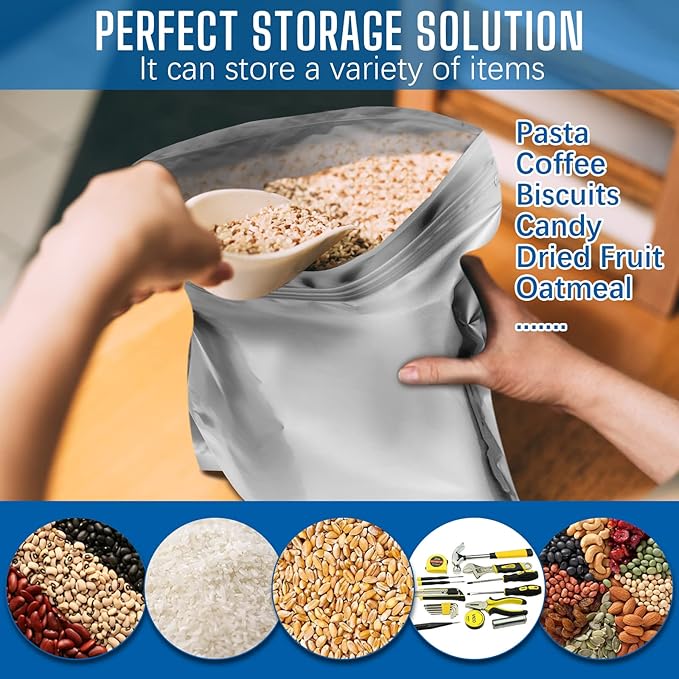 15 Pack 5 Gallon Mylar Bags with Oxygen Absorbers - 10.5 Mil Mylar Bags for Food Storage with 15 Single Sealed 2000cc Oxygen Absorbers & Labels & Clips - for Long Term Food Storage