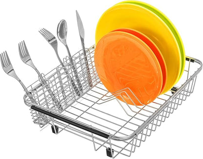 Slideep Stainless Steel Cutlery Utensil Holder Silverware Organizer with Hooks removable Drying Rack Silverware Holder Utensil Cutlery Basket Kitchen Dish Drainer Dish Drying Rack
