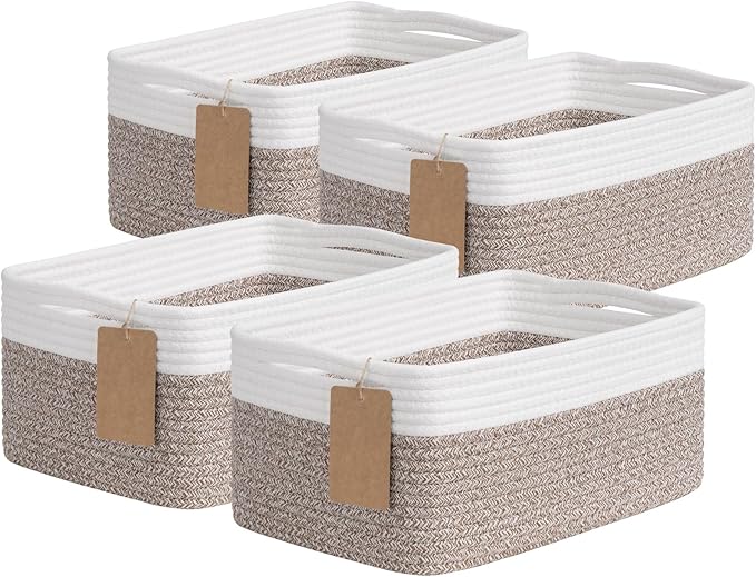 Goodpick 4 Pack Storage Baskets for Shelves, Rectangle Cotton Rope Baskets for Organizing, Woven Storage Basket for Baby Toys Diapers, Decorative Shelf Basket for Gifts, 13''L x 8''W x 6''H
