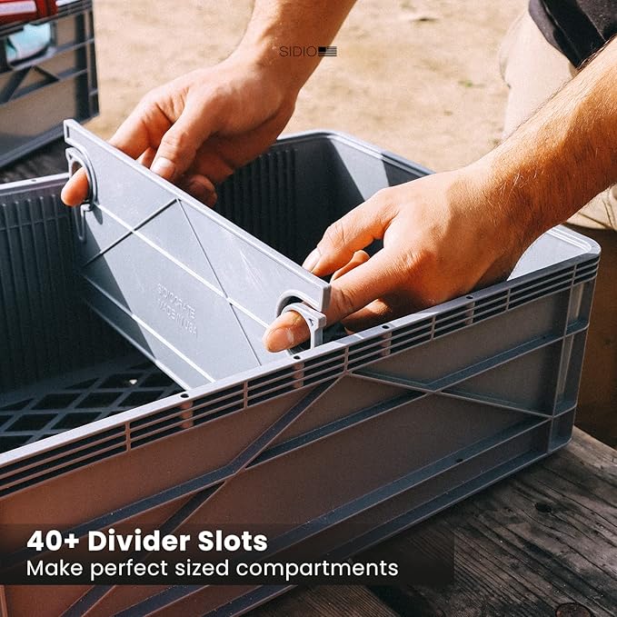 SIDIO CRATE Starter Pack - Two Full Size and One Half Size SidioCrate, Stackable Outdoor Organizer Storage Bins with Clear Lid and Dividers - UTILITY Variety Pack