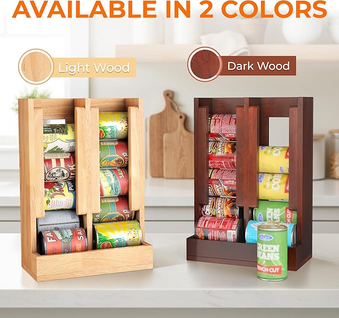 HOMESTEAD Wooden Can Organizer for Pantry, Solid Wood Canned Food Rack, Holds Standard 14.2 oz Cans, Space-Saving Kitchen Storage for Cabinets & Countertops, Natural