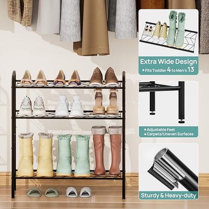 viewcare Shoe Rack for Closet, 4-Tier Small Shoe Rack for Entryway & Garage, Black Shoe Organizer Holds 10-14 Pairs, Sturdy Metal Construction