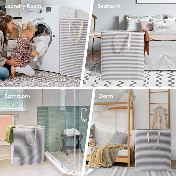 Lifewit 3 Pack Laundry Basket 100L Each, Collapsible Clothes Hamper with Reinforced Handles, Freestanding Waterproof Design for Bedroom and Laundry Room, Grey 300L Total