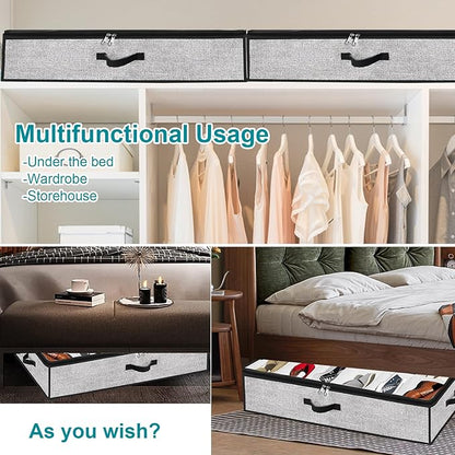 Under Bed Shoe Storage Organizer for Closet 2 Pack- Fits 24 Pairs Underbed Shoes Container Boxes Light Grey