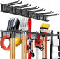 Garage Tool Organizer Wall Mount, 48inch Heavy-Duty Garage Storage System and Garden Tool Organizer with 6 Adjustable Double Hooks for Shovel, Snowboard, Yard Tools and Shed