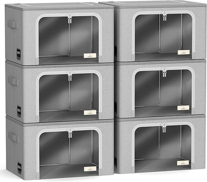 Sorbus Storage Bins with Metal Frame - Stackable & Foldable Clothes Organizer Bags - Oxford Fabric Storage Containers with Large Clear Window & Carry Handles Organization for Bedding Linen & Clothing