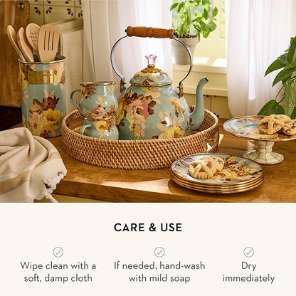 MACKENZIE-CHILDS Enamel Utensil Holder, Stylish Kitchen Countertop Organizer, Wild Rose Slate