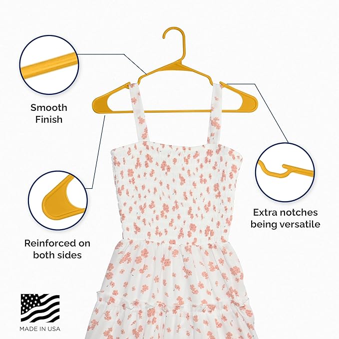 Closetselect Plastic Hangers 50 Pack - Space Saving Clothes Hangers, Made in USA, Durable & Strong Plastic Shirt & Coat Hanger with Notches & Shoulder Grooves, Non-Slip Hangers | Scoreboard Yellow