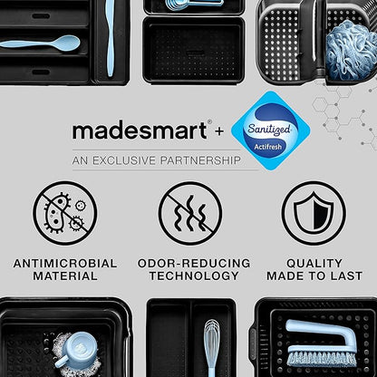 madesmart Premium 2 Compartment Utensil Tray, Deep Storage for Ladles, Whisks & Serving Tools, Non Slip Lining, for Drawers & Home Organization, White