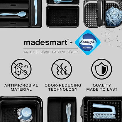 madesmart 3 Compartment Premium Utensil Tray, Multi Purpose Storage Organizer, Non Slip Lining, Deep Storage for Ladles, Whisks & Serving Tools, for Drawers & Home Organization, White