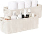 StorageWorks Narrow Storage Bins, Small Basket for Closet and Shelves, Fabric Organizer with Handles, Toilet Paper Storage, Khaki and Beige Stripes, 2-Pack