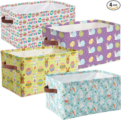 Boao 4 Pack Easter Storage Baskets for Gifts Empty Collapsible Laundry Storage Bins with Handles Foldable Boxes for Home Bedroom Office Holiday Toy Clothes Containers