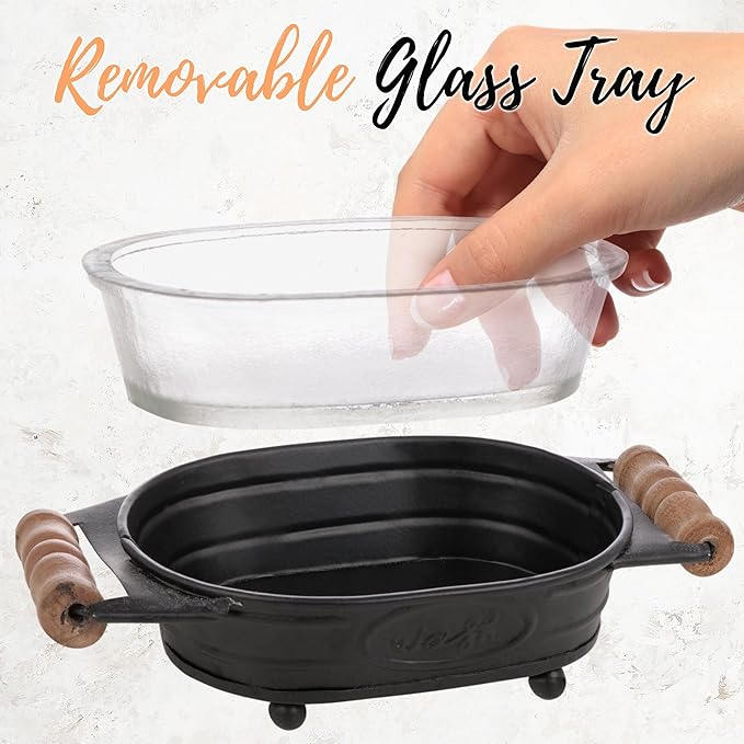 Autumn Alley Black Farmhouse Soap Dish for Bathroom – Fun Kitchen Soap Tray – Farmhouse Bathroom Accessories – Rustic Soap Dish – Wooden Handles Add Vintage Appeal – Cute Bathtub Decor
