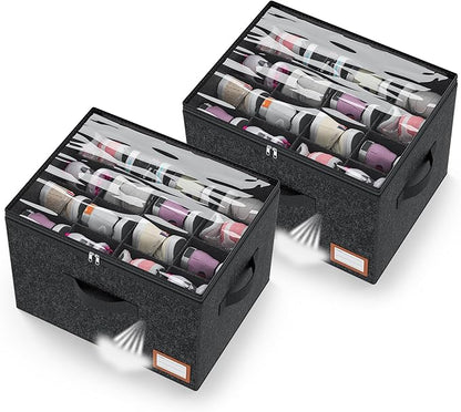 Adjustable Storage Bins for Closet, Wardrobe Clothes Organizer, Shoe Bin, Shoe Organizer, Toys, Closet Storage Solution with Clear Window (Felt Black 32Pairs, 32Pairs)