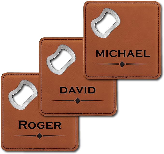 PWEngraving Personalized Bottle Opener Coaster Set | Groomsmen Gift | Leather Coaster Set | Coasters | Leather Coasters | gift for dad | Wedding Gift