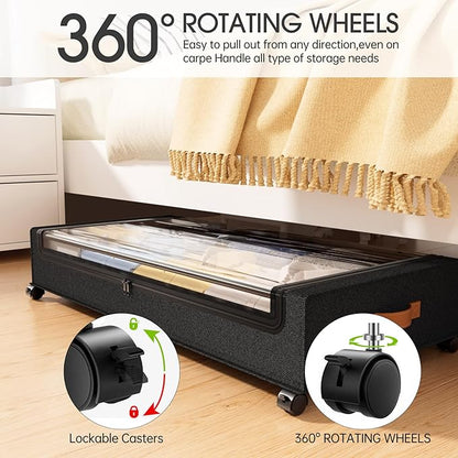 Yecaye Under Bed Storage with Wheels 2Pack, 70L Larger Capacity Under Bed Storage Containers, Underbed Shoe Storage Organizer, Rolling Under Bed Metal Drawers for Clothes, Blankets(35.5 x 17 x 6.7in)