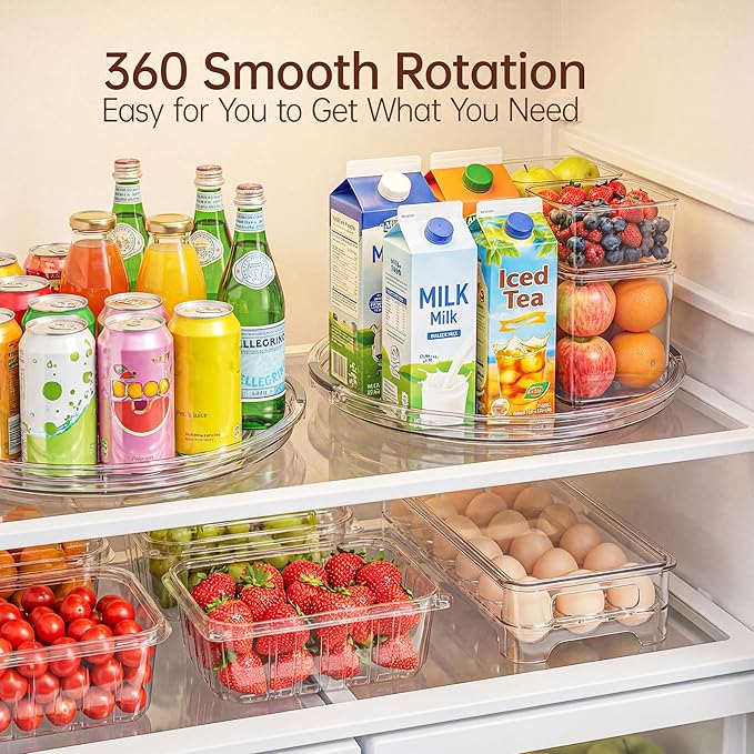 LAMU 12 Inch Lazy Susan Turntable, 360° Rotating Organizer Storage for Cabinet & Table Top, Pantry, Fridge, Bathroom, 4 Pack Clear Spice Rack, Kitchen Storage Tray for Medicine & Countertop