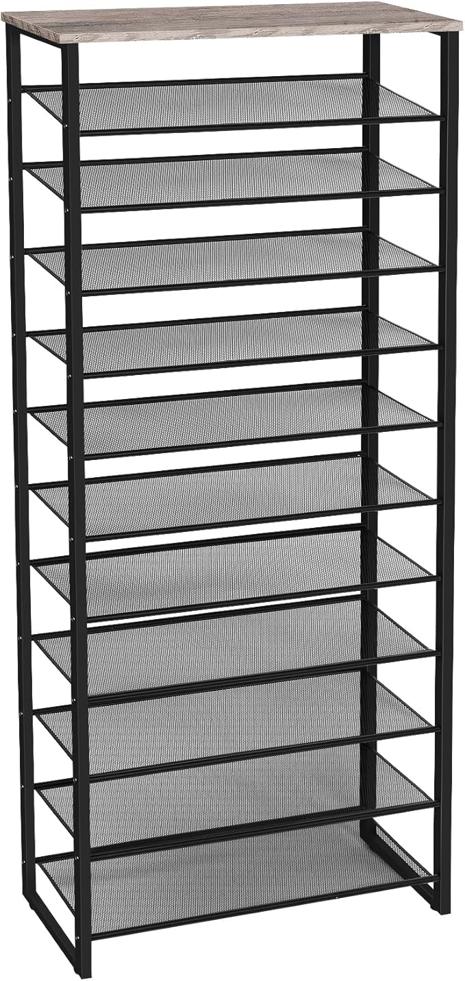 HOOBRO 12-Tier Shoe Rack for Entryway, 29.5" L Shoe Storage Organizer, Large Capacity Shoe Shelf for Closet, Front Door Entrance, Hallway, Holds 36-48 Pairs of Shoes, Greige and Black BG127XJ01