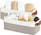 StorageWorks Narrow Storage Bins, Small Baskets for Organizing, Long Storage Basket with Handles, Fabric Storage Bins for Shelf, Brown and White, 2-Pack