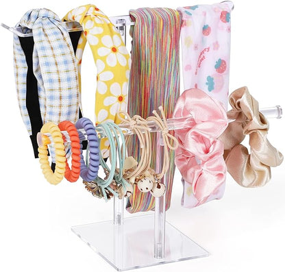 Suneerplay Headband Holder Scrunchie Holders Acrylic, Clear Hair Ties Stand Organizer, Headband Display Stand, Scrunchie Storage Organizers, Hair Accessories Organizer for Women and Girls